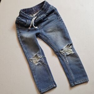 Kids Blue Distressed Denim Jogger Pants Girls Size 3T